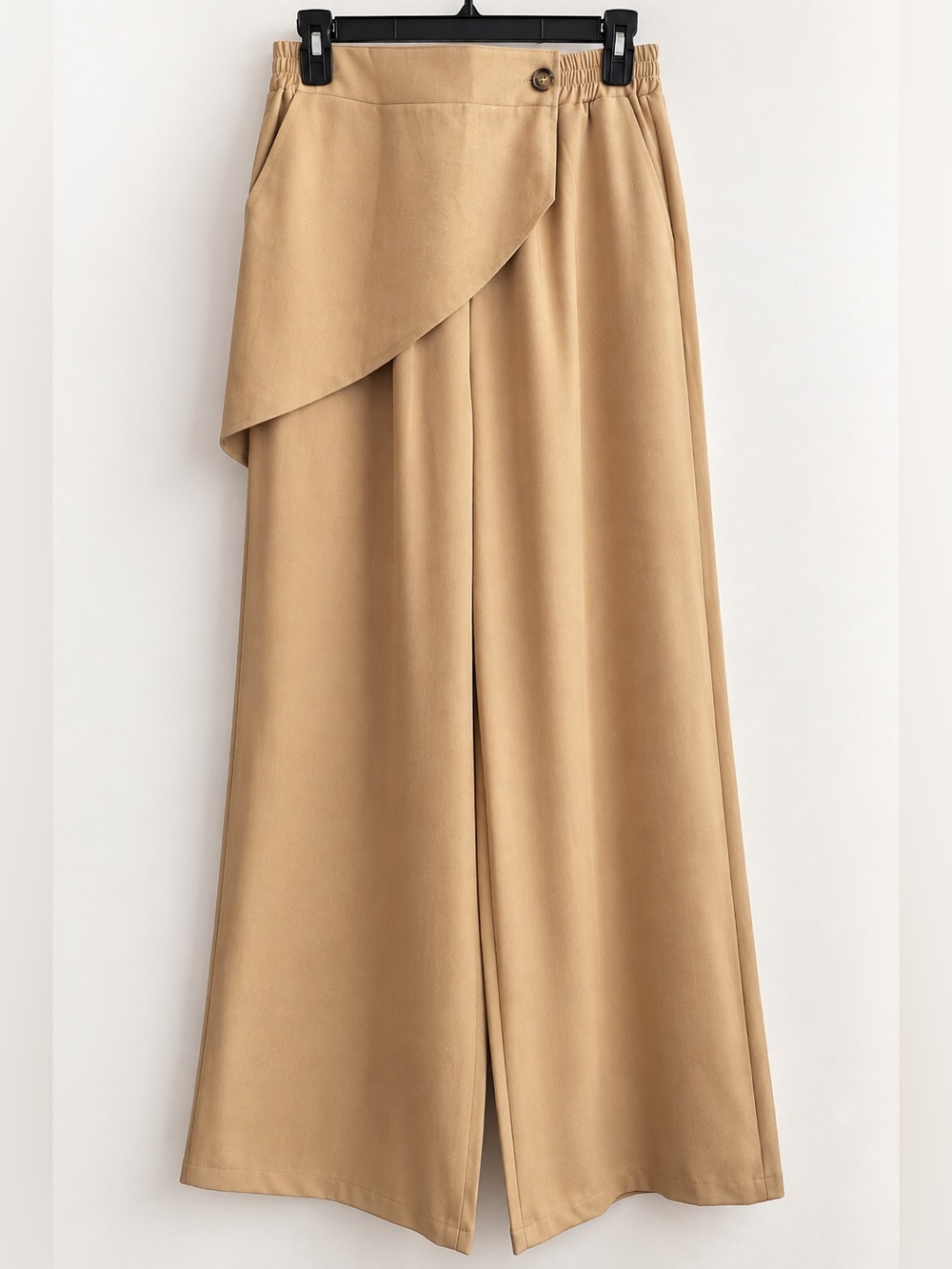 Tan Faux Wrap Trousers. Wide Leg. Size M